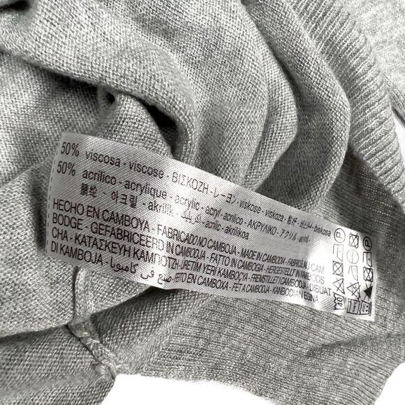 Zara Sweater Crop Grey Crew Neck Side Slit Long Sleeve Knit Pullover Women's S - Picture 7 of 10